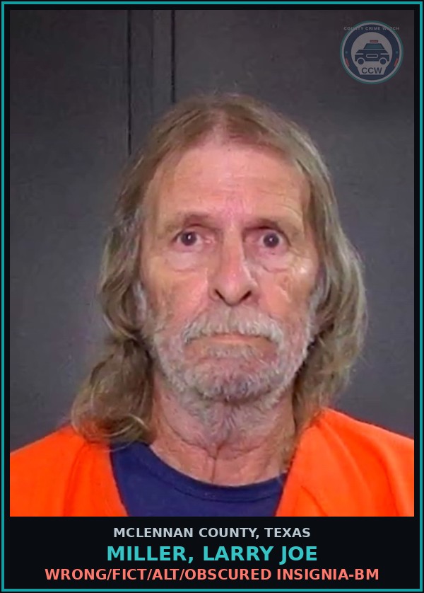Booking mugshot of MILLER, LARRY JOE in McLennan County
