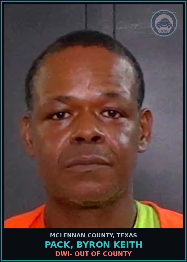Booking mugshot of PACK, BYRON KEITH in McLennan County