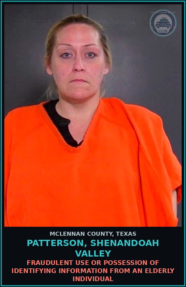 Booking mugshot of PATTERSON, SHENANDOAH VALLEY in McLennan County