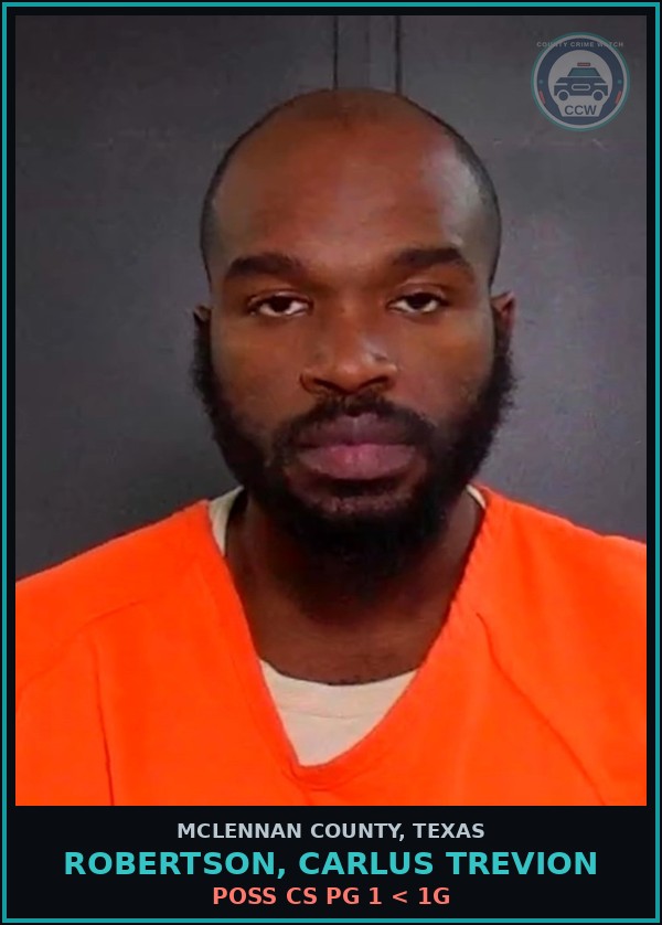 Booking mugshot of ROBERTSON, CARLUS TREVION in McLennan County