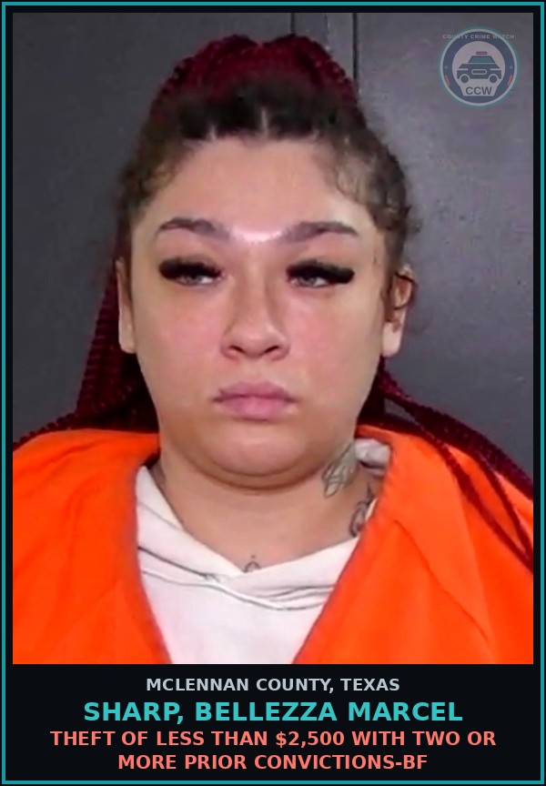 Booking mugshot of SHARP, BELLEZZA MARCEL in McLennan County