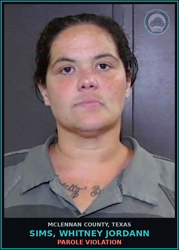 Booking mugshot of SIMS, WHITNEY JORDANN in McLennan County