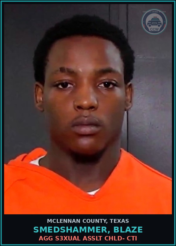 Booking mugshot of SMEDSHAMMER, BLAZE in McLennan County
