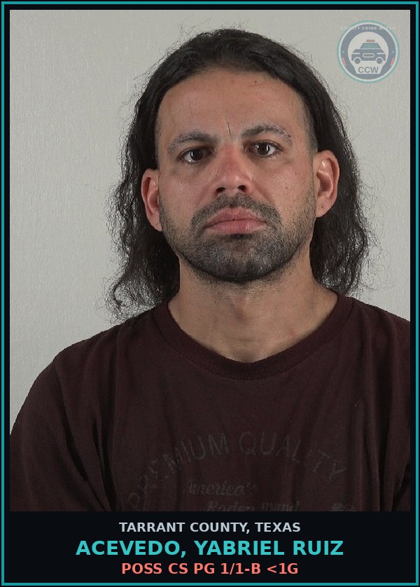 Booking mugshot of Acevedo, Yabriel Ruiz in Tarrant County
