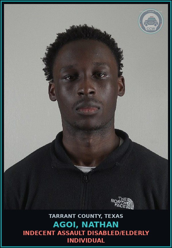 Booking mugshot of Agoi, Nathan in Tarrant County