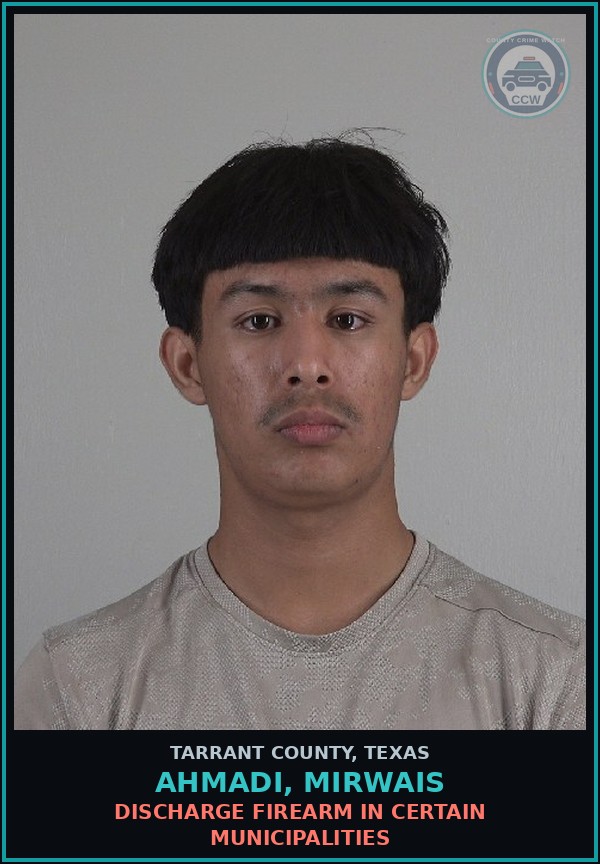 Booking mugshot of Ahmadi, Mirwais in Tarrant County