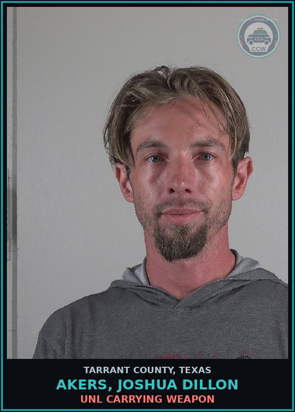 Booking mugshot of Akers, Joshua Dillon in Tarrant County