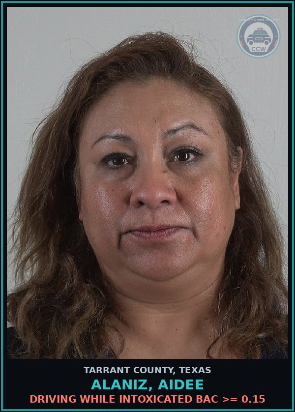 Booking mugshot of Alaniz, Aidee in Tarrant County