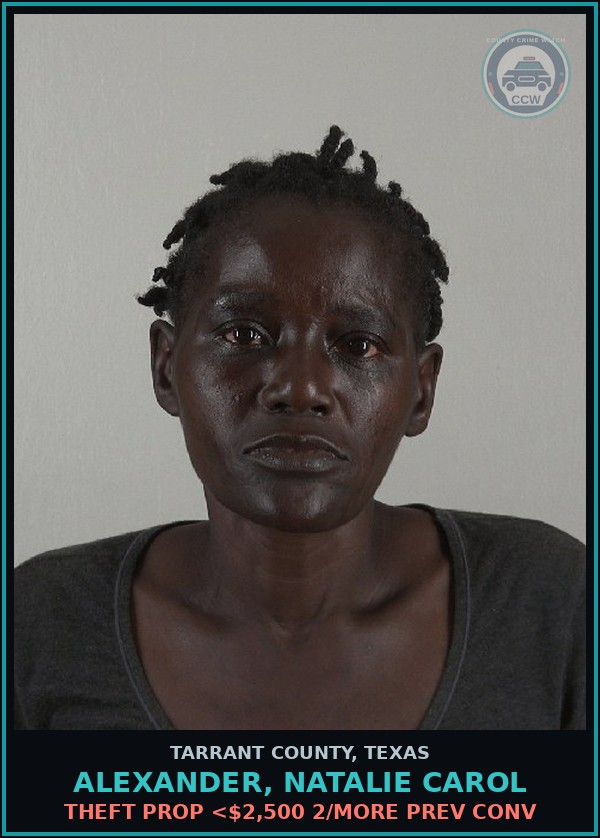 Booking mugshot of Alexander, Natalie Carol in Tarrant County