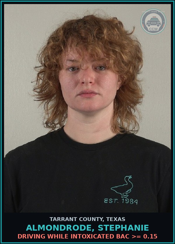 Booking mugshot of Almondrode, Stephanie in Tarrant County