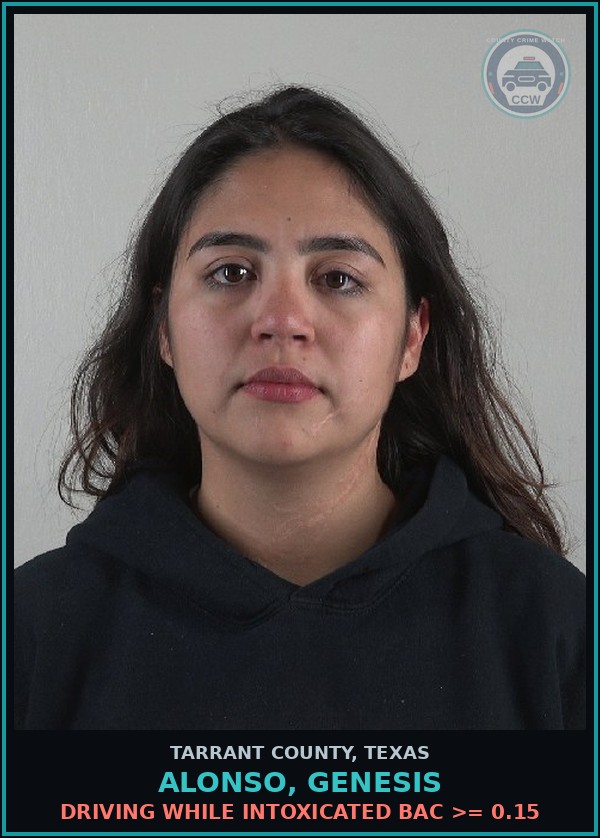 Booking mugshot of Alonso, Genesis in Tarrant County