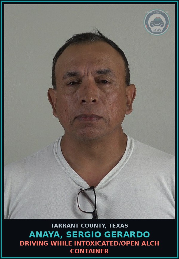 Booking mugshot of Anaya, Sergio Gerardo in Tarrant County