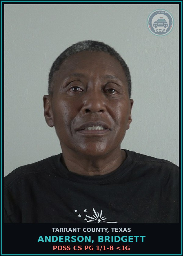 Booking mugshot of Anderson, Bridgett in Tarrant County