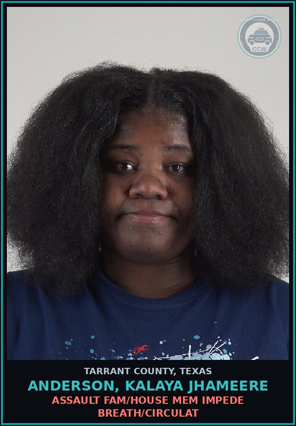 Booking mugshot of Anderson, Kalaya Jhameere in Tarrant County