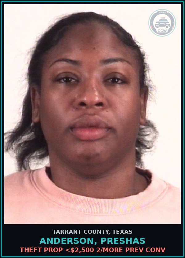 Booking mugshot of Anderson, Preshas in Tarrant County