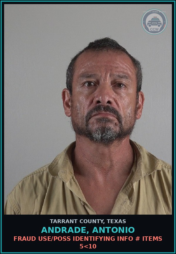 Booking mugshot of Andrade, Antonio in Tarrant County