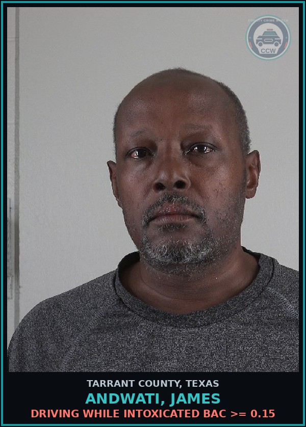 Booking mugshot of Andwati, James in Tarrant County
