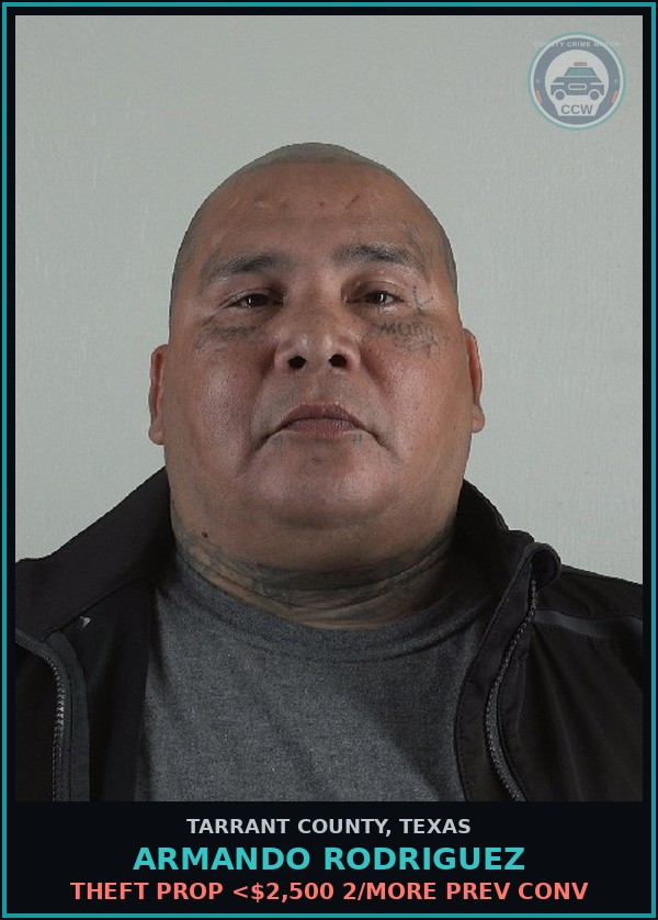 Booking mugshot of Armando Rodriguez in Tarrant County