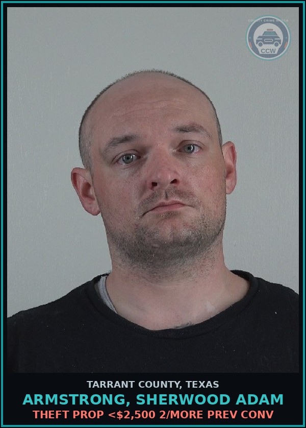 Booking mugshot of Armstrong, Sherwood Adam in Tarrant County