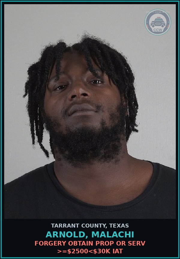 Booking mugshot of Arnold, Malachi in Tarrant County