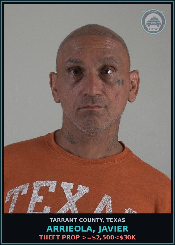 Booking mugshot of Arrieola, Javier in Tarrant County