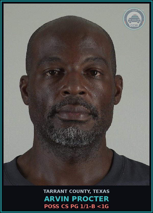 Booking mugshot of Arvin Procter in Tarrant County