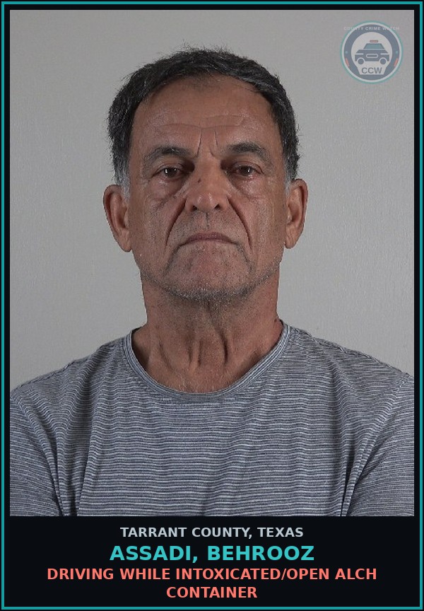 Booking mugshot of Assadi, Behrooz in Tarrant County