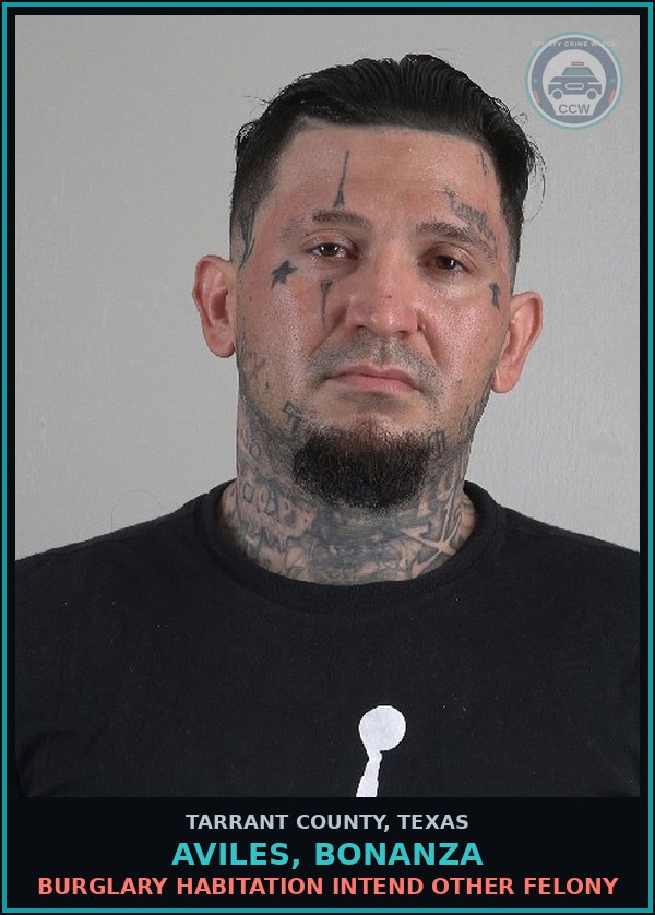 Booking mugshot of Aviles, Bonanza in Tarrant County