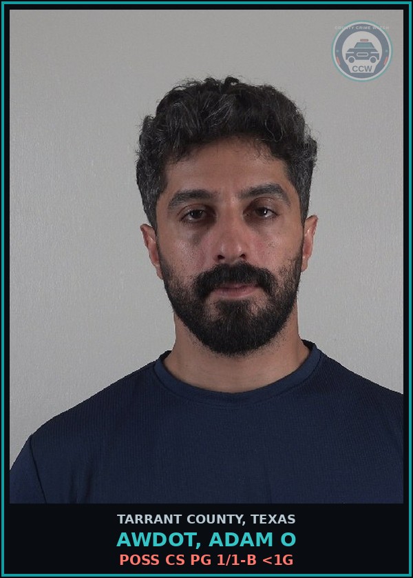 Booking mugshot of Awdot, Adam O in Tarrant County