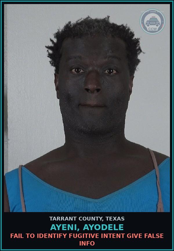 Booking mugshot of Ayeni, Ayodele in Tarrant County