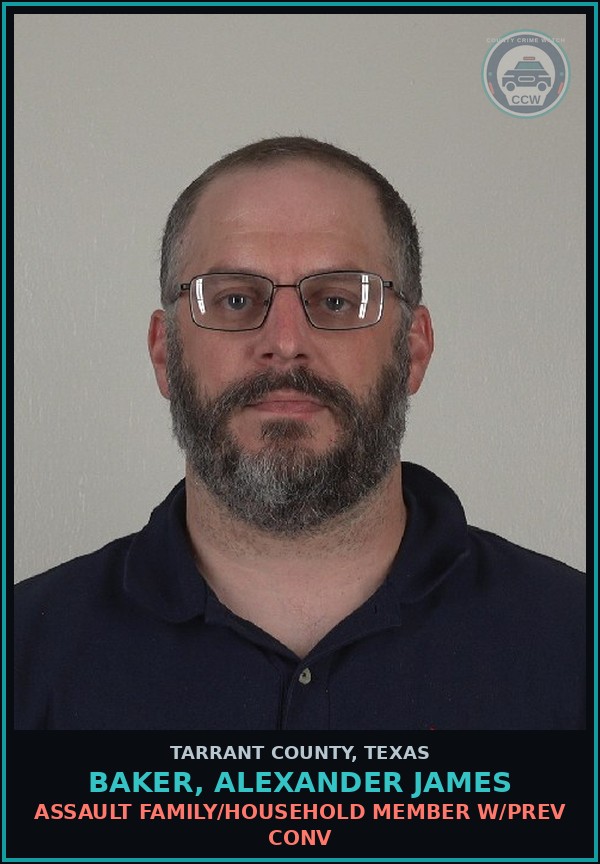 Booking mugshot of Baker, Alexander James in Tarrant County