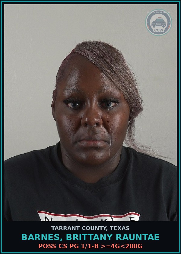 Booking mugshot of Barnes, Brittany Rauntae in Tarrant County
