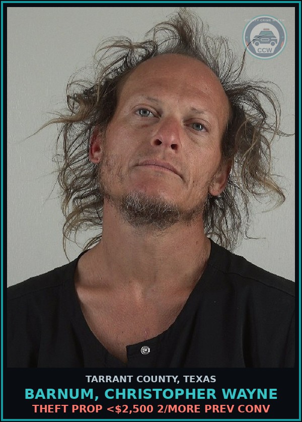 Booking mugshot of Barnum, Christopher Wayne in Tarrant County
