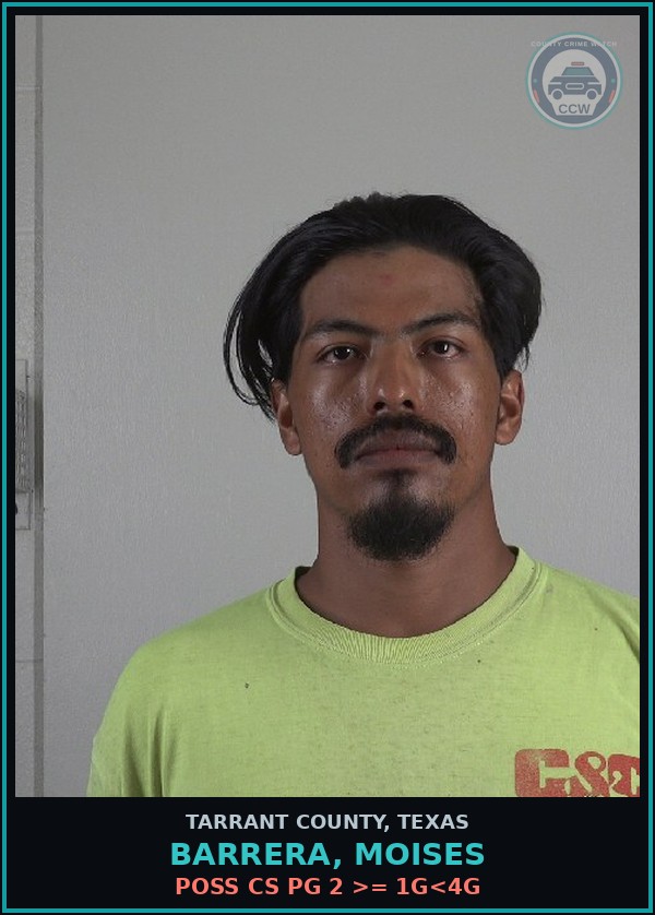 Booking mugshot of Barrera, Moises in Tarrant County