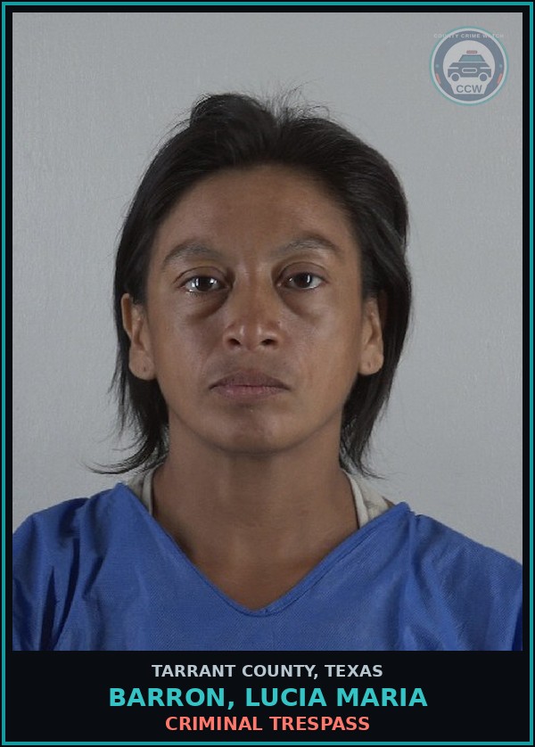 Booking mugshot of Barron, Lucia Maria in Tarrant County