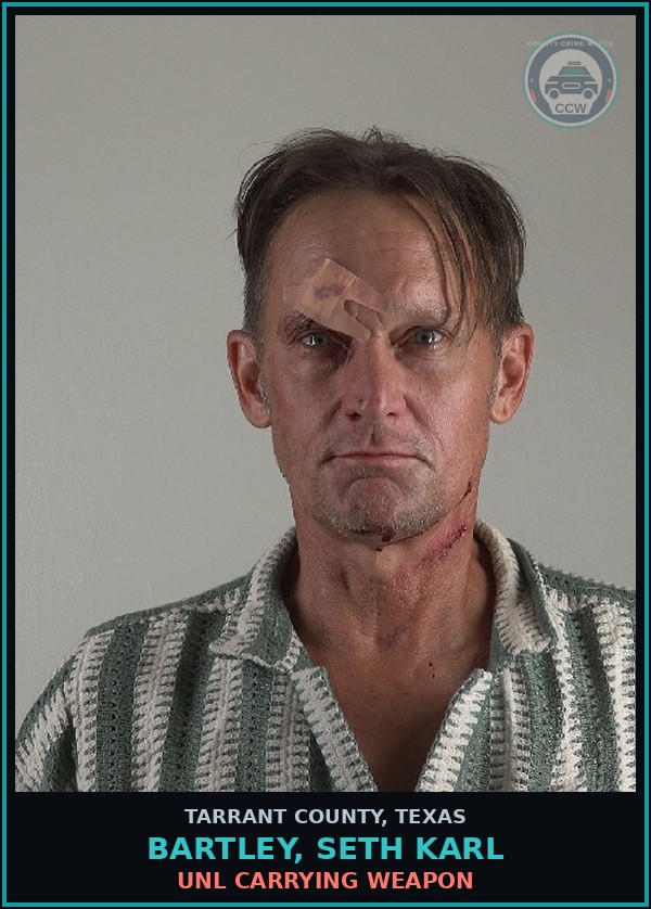 Booking mugshot of Bartley, Seth Karl in Tarrant County