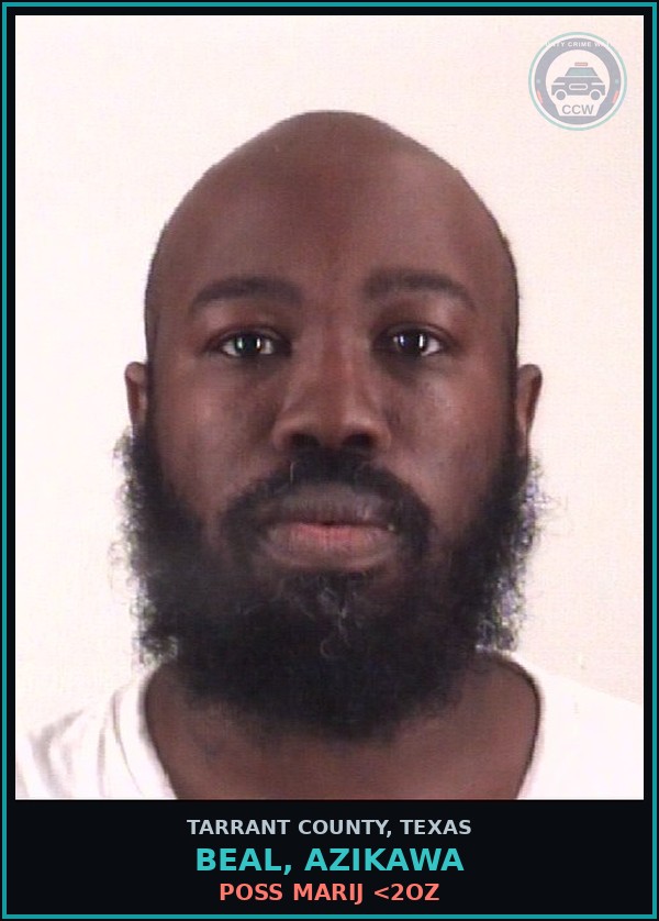 Booking mugshot of Beal, Azikawa in Tarrant County