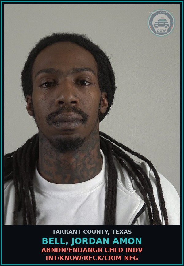 Booking mugshot of Bell, Jordan Amon in Tarrant County