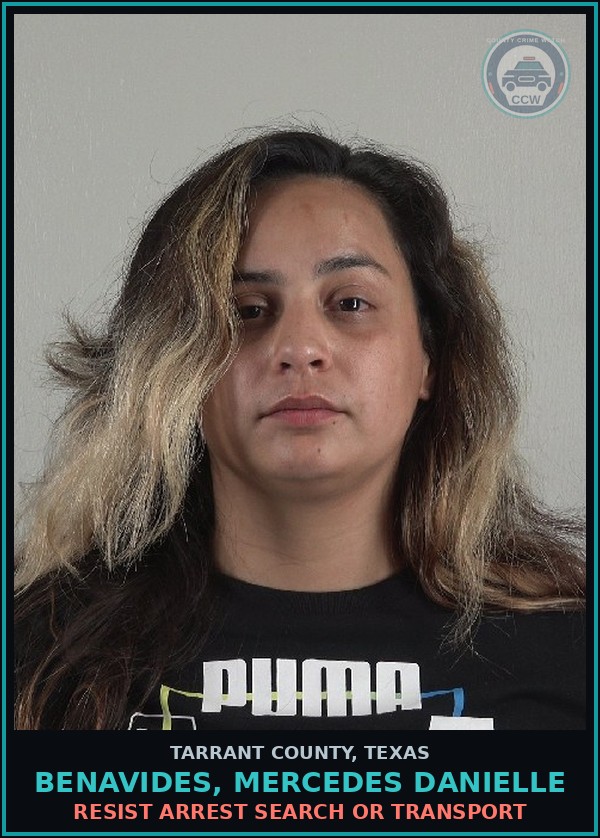 Booking mugshot of Benavides, Mercedes Danielle in Tarrant County