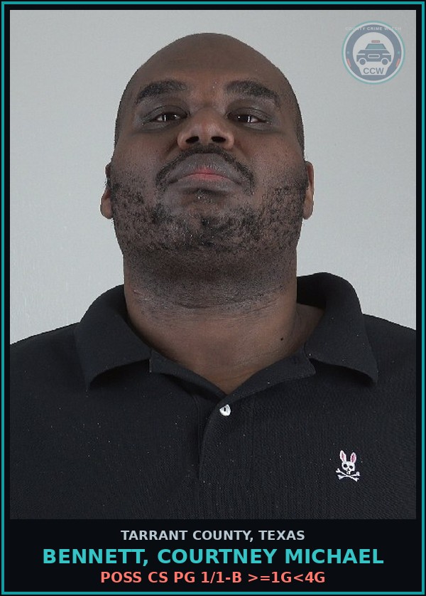 Booking mugshot of Bennett, Courtney Michael in Tarrant County
