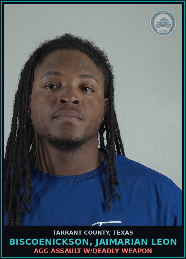 Booking mugshot of Biscoenickson, Jaimarian Leon in Tarrant County