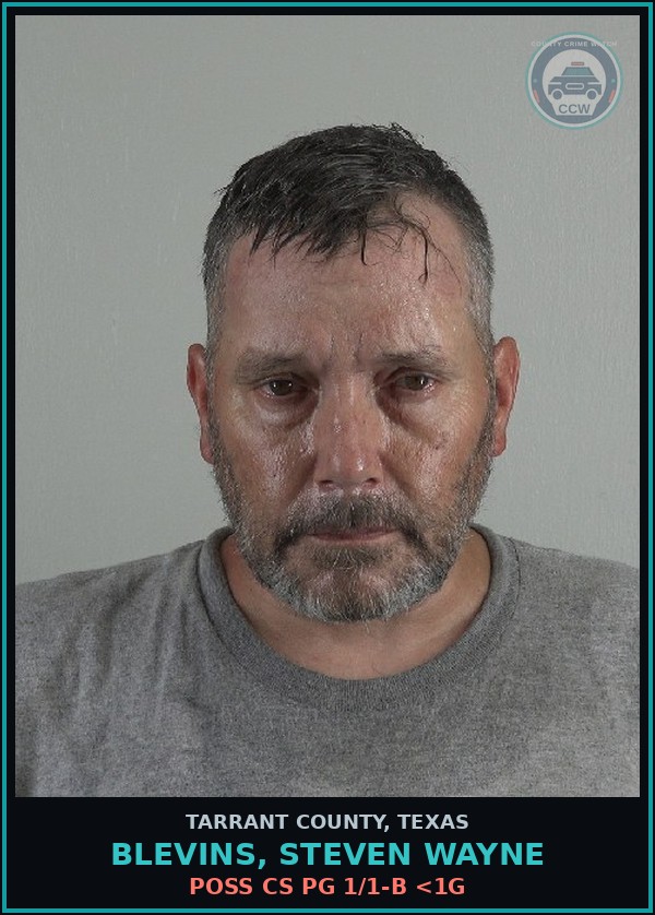 Booking mugshot of Blevins, Steven Wayne in Tarrant County