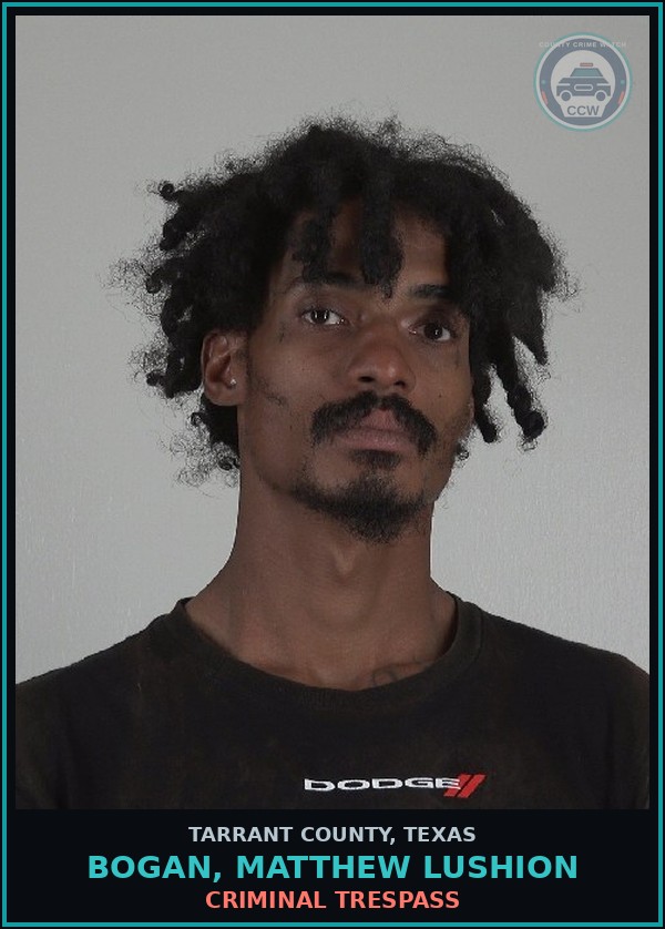 Booking mugshot of Bogan, Matthew Lushion in Tarrant County