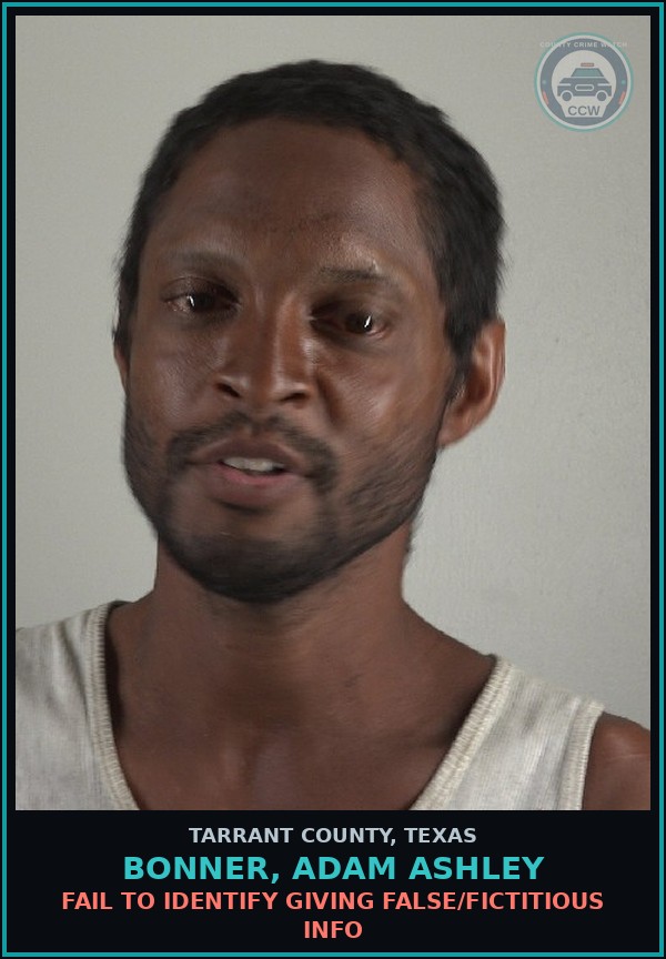 Booking mugshot of Bonner, Adam Ashley in Tarrant County