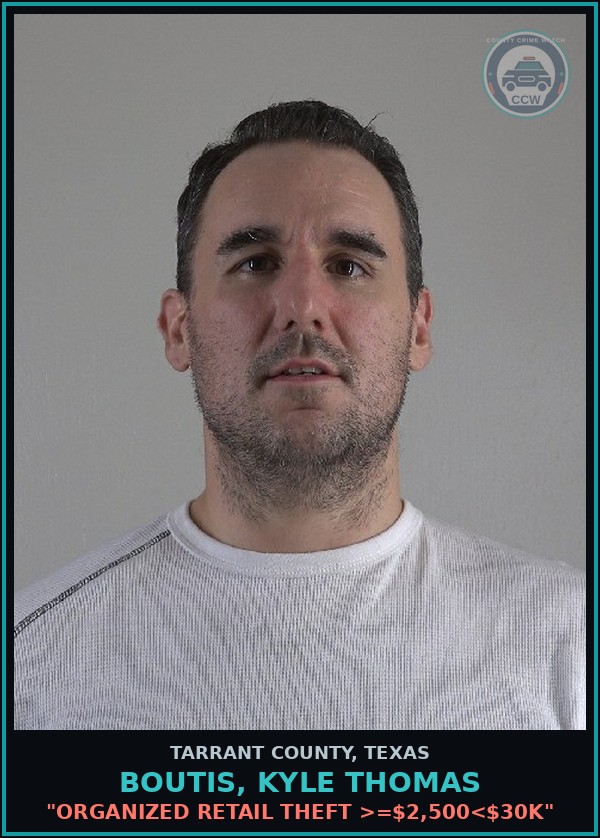 Booking mugshot of Boutis, Kyle Thomas in Tarrant County