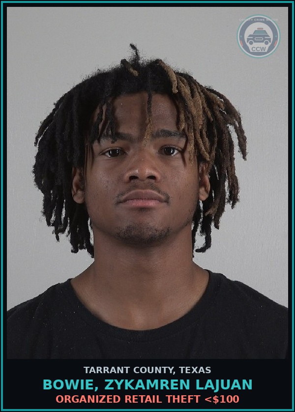 Booking mugshot of Bowie, Zykamren Lajuan in Tarrant County