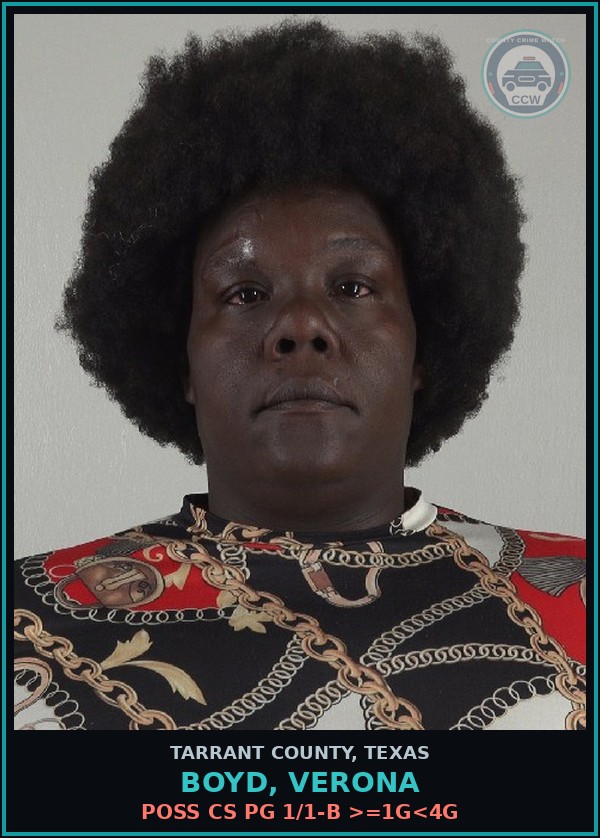 Booking mugshot of Boyd, Verona in Tarrant County