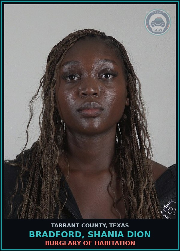 Booking mugshot of Bradford, Shania Dion in Tarrant County