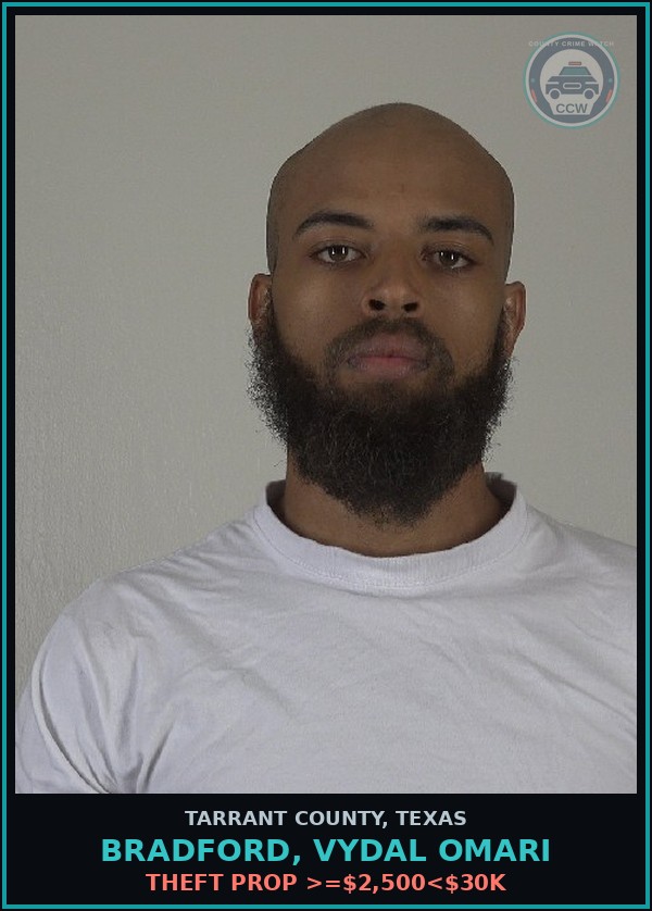 Booking mugshot of Bradford, Vydal Omari in Tarrant County