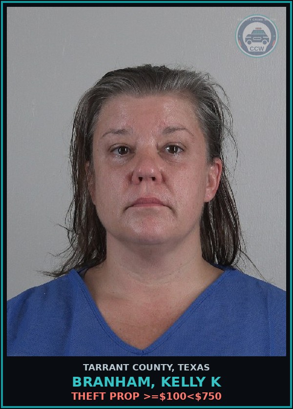 Booking mugshot of Branham, Kelly K in Tarrant County